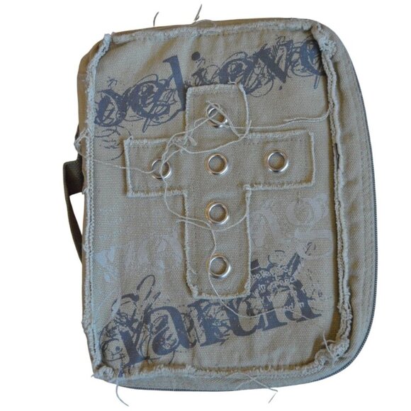 Vintage Y2K Grunge Green Canvas Bible Cover Grommets  Gregg Gift Co Size Large - Picture 1 of 5